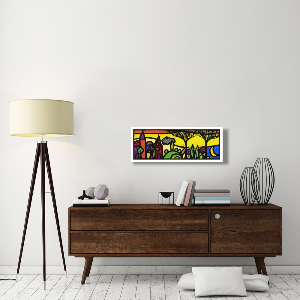 La luna canta sul piccolo borgo-Paper Art-38&quotx14"