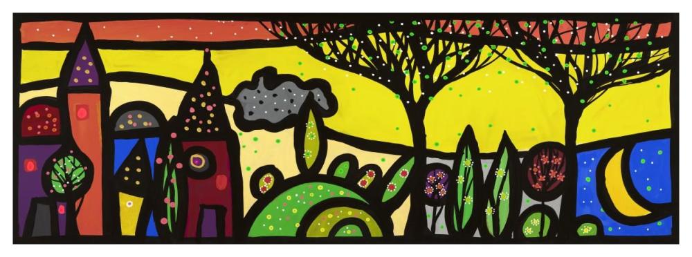 La luna canta sul piccolo borgo-Paper Art-56"x20"