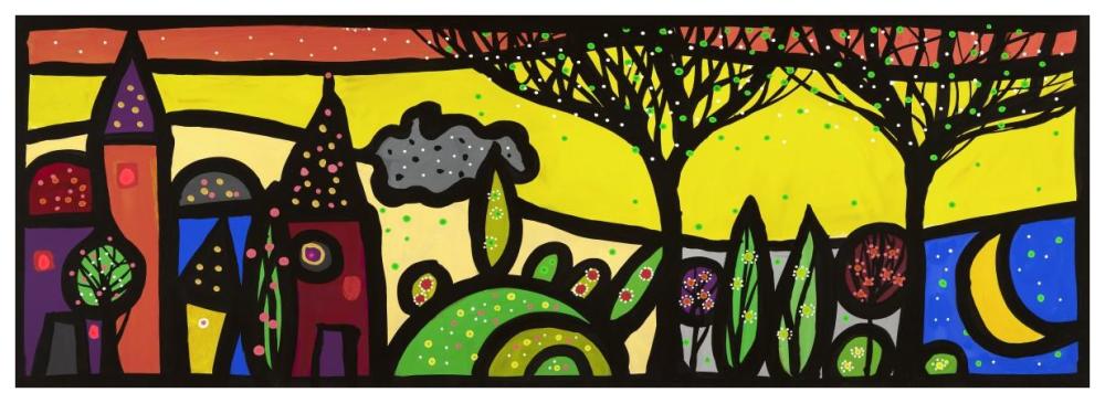 La luna canta sul piccolo borgo-Paper Art-74"x26"