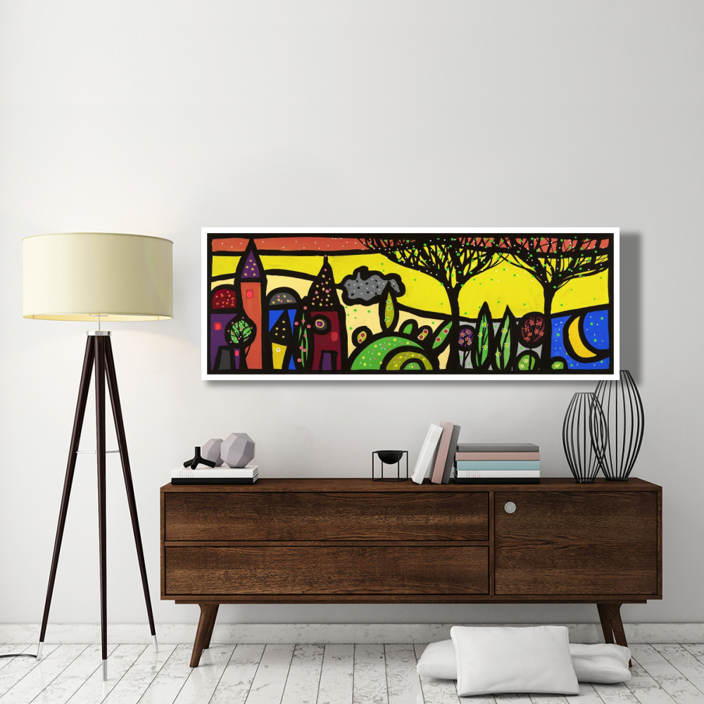 La luna canta sul piccolo borgo-Paper Art-74&quotx26"