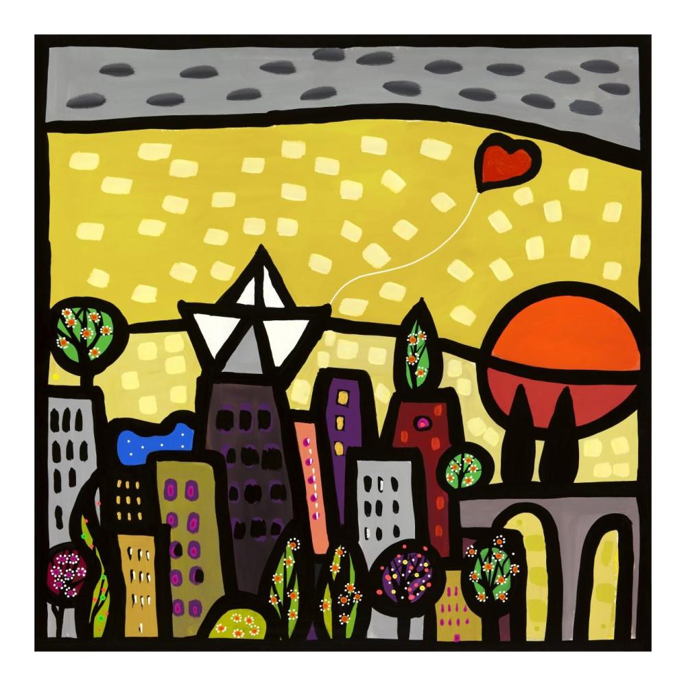 Il cuore vive sulla piccola citta-Paper Art-20"x20"