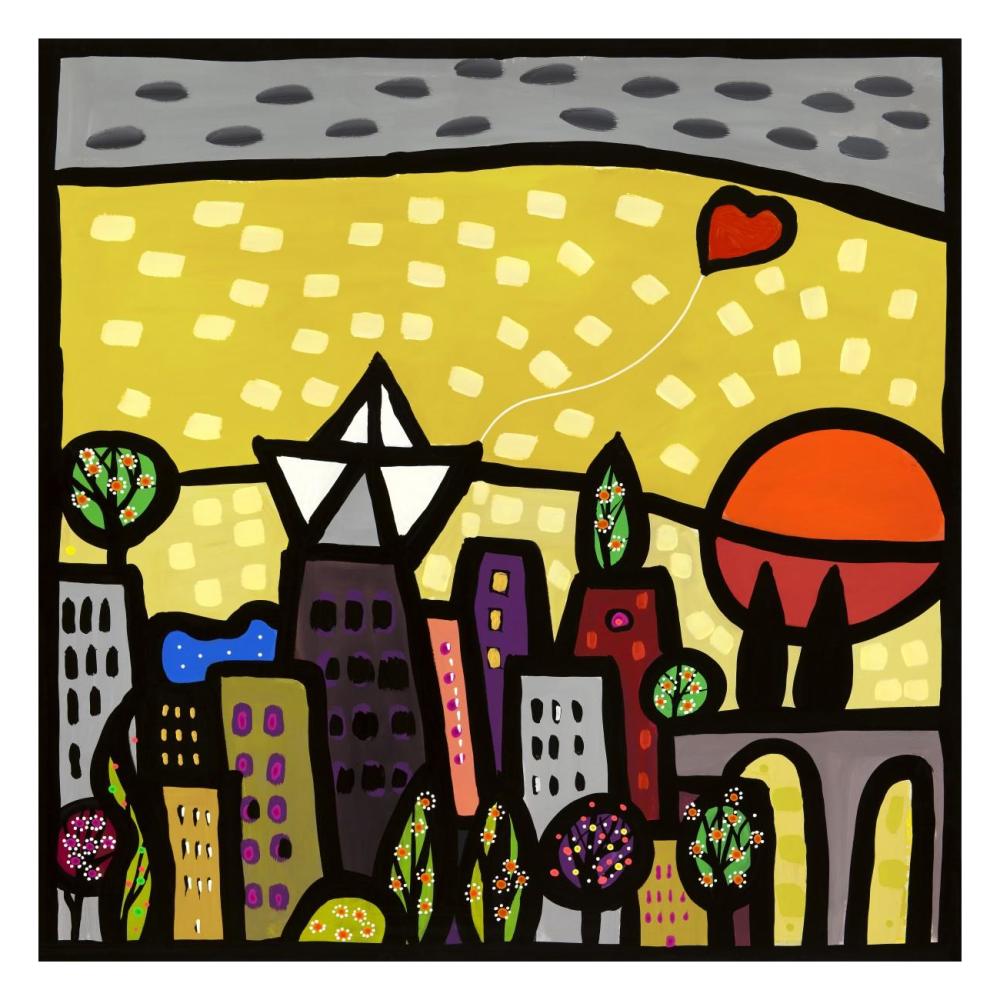 Il cuore vive sulla piccola citta-Paper Art-26"x26"