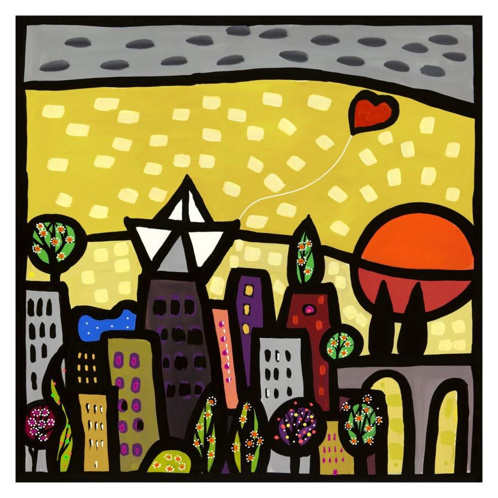Il cuore vive sulla piccola citta-Paper Art-32"x32"