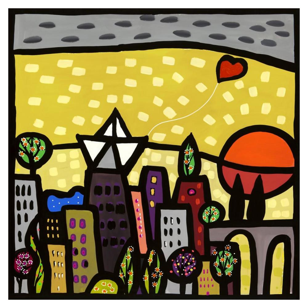 Il cuore vive sulla piccola citta-Paper Art-38"x38"