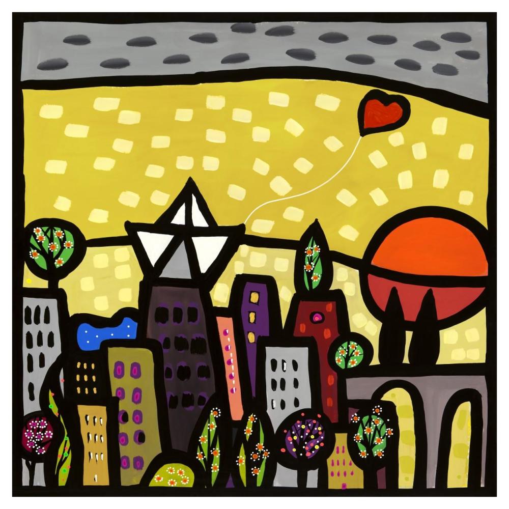 Il cuore vive sulla piccola citta-Paper Art-42"x42"