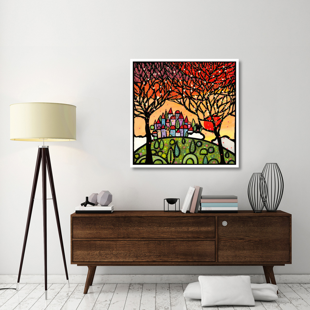 Gli alberi guardano il paese al tramonto-Paper Art-42&quotx42"