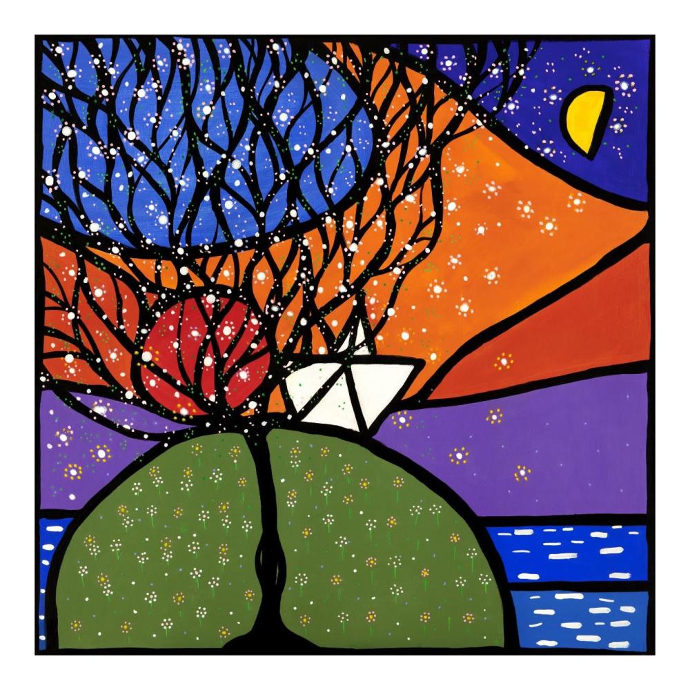 La piccola barca sulla collina-Paper Art-20"x20"
