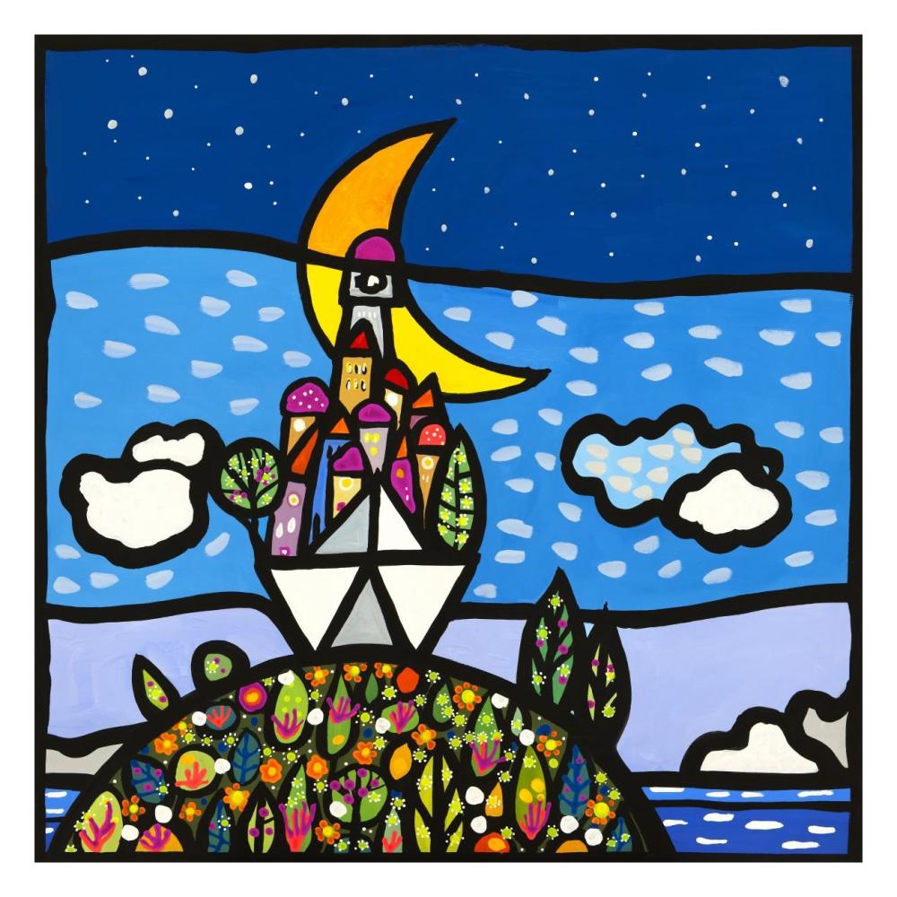 Barca sulla collina-Paper Art-26"x26"
