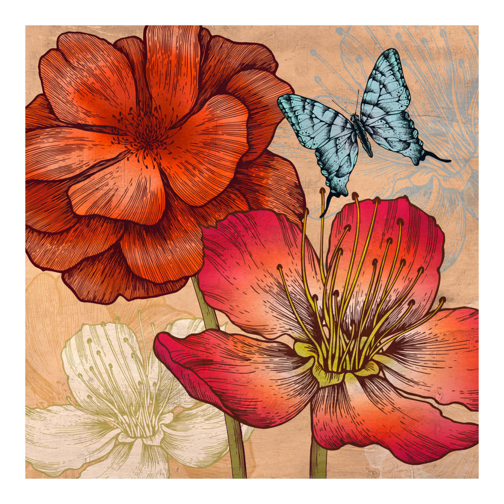 Flowers and Butterflies (detail)-Paper Art-20"x20"