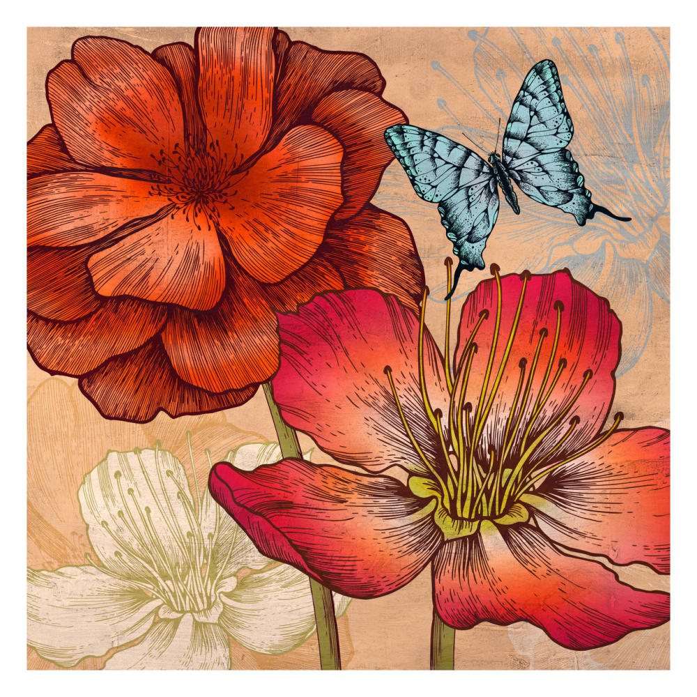 Flowers and Butterflies (detail)-Paper Art-26"x26"