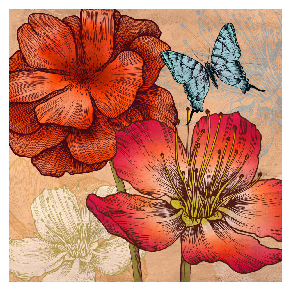 Flowers and Butterflies (detail)-Paper Art-32"x32"