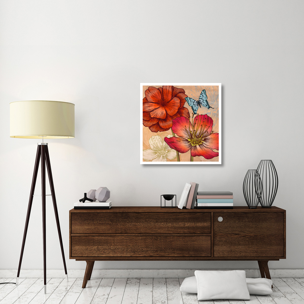 Flowers and Butterflies (detail)-Paper Art-32&quotx32"