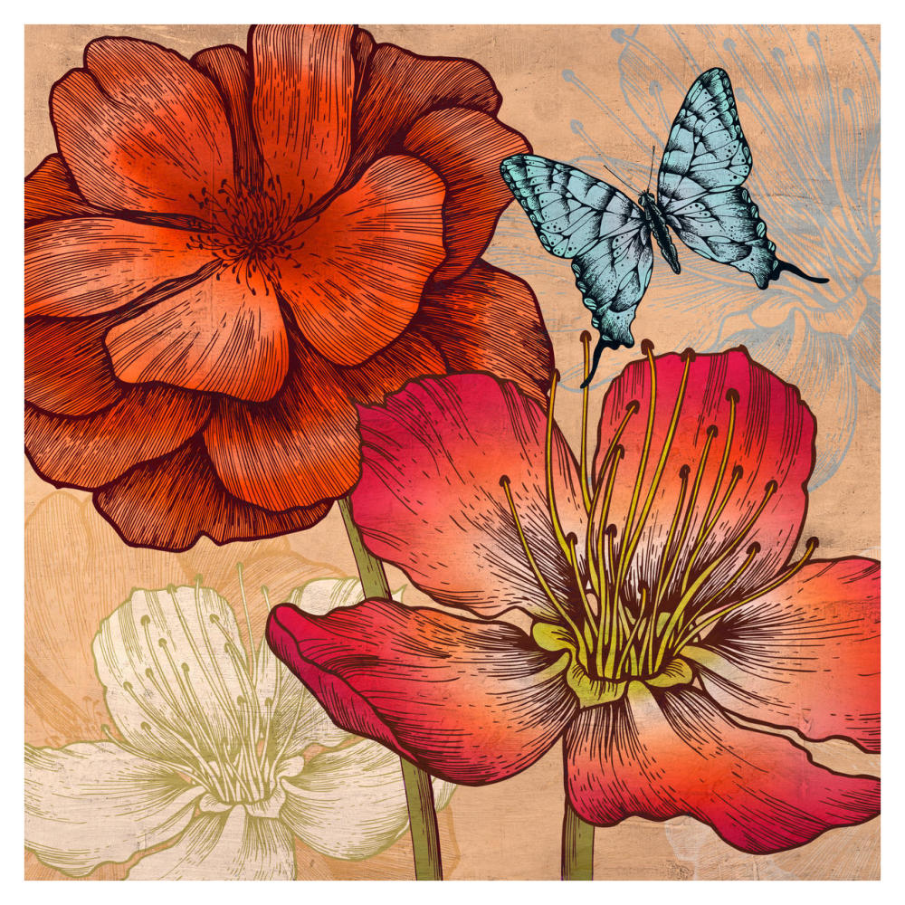 Flowers and Butterflies (detail)-Paper Art-38"x38"