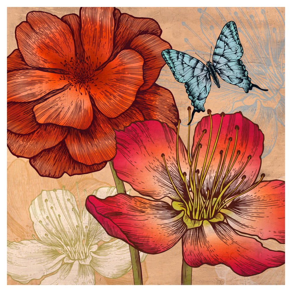 Flowers and Butterflies (detail)-Paper Art-42"x42"