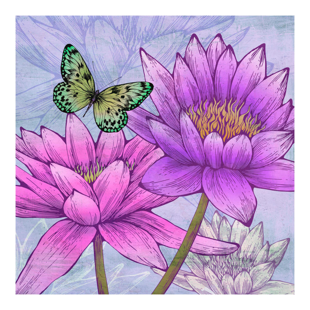 Nympheas and Butterflies (detail)-Paper Art-20"x20"