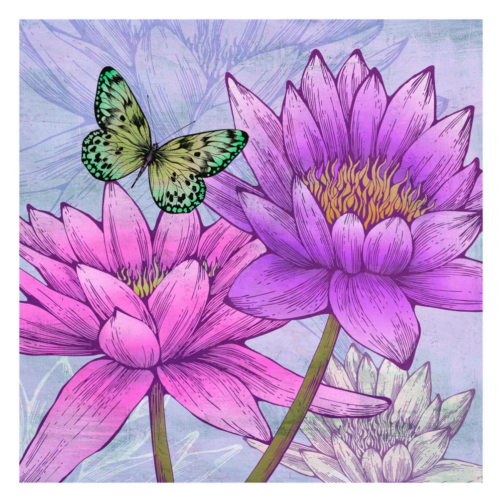 Nympheas and Butterflies (detail)-Paper Art-26"x26"