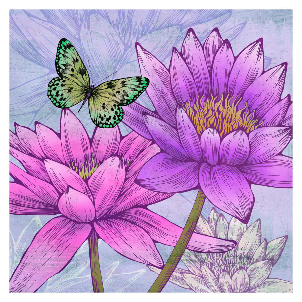 Nympheas and Butterflies (detail)-Paper Art-32"x32"