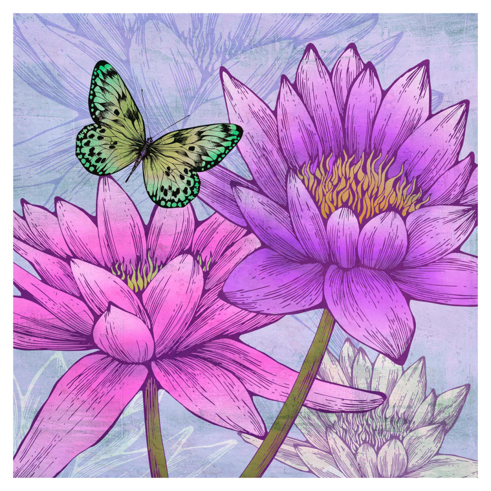Nympheas and Butterflies (detail)-Paper Art-38"x38"