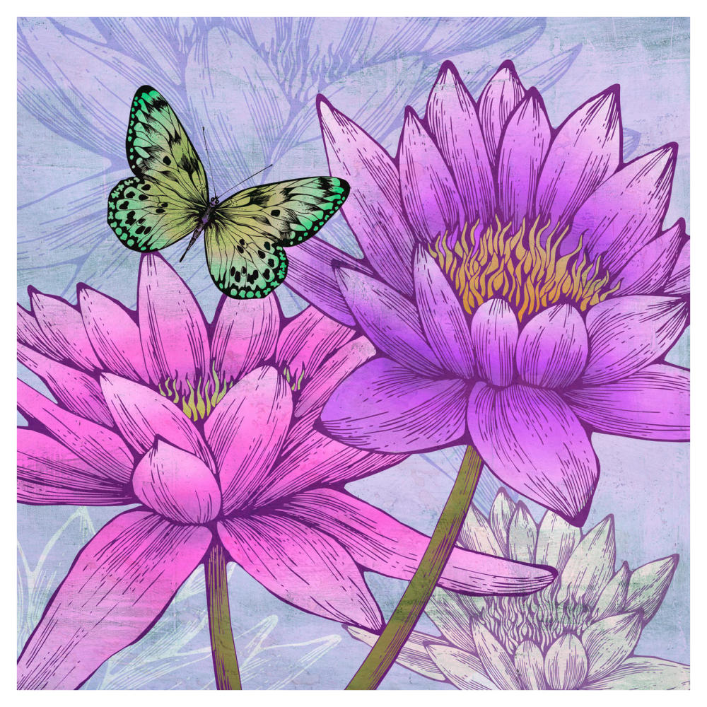 Nympheas and Butterflies (detail)-Paper Art-42"x42"