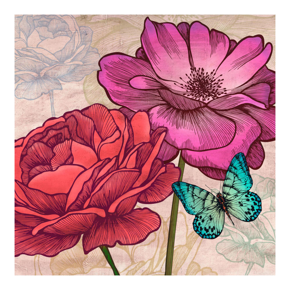 Roses and Butterflies (detail)-Paper Art-20"x20"