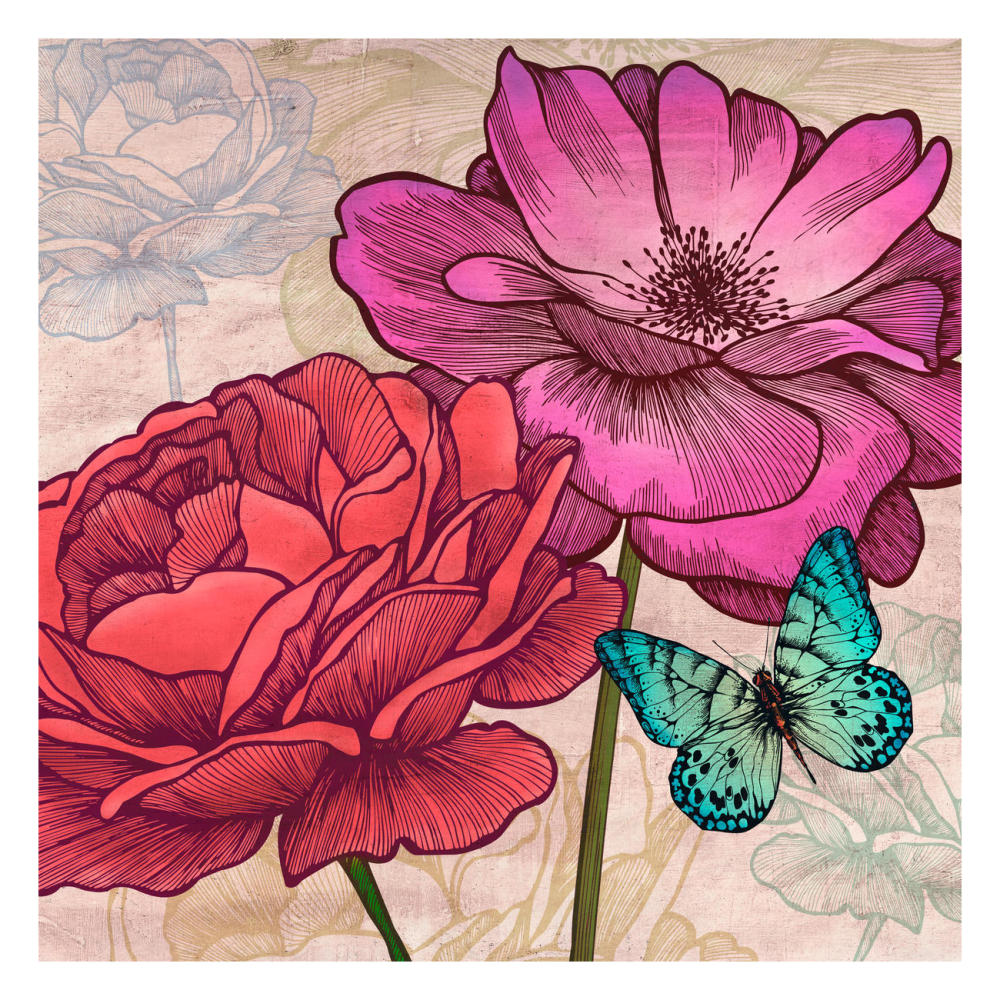 Roses and Butterflies (detail)-Paper Art-26"x26"