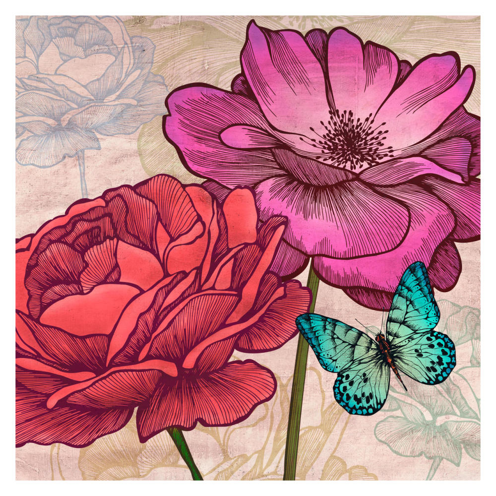 Roses and Butterflies (detail)-Paper Art-32"x32"