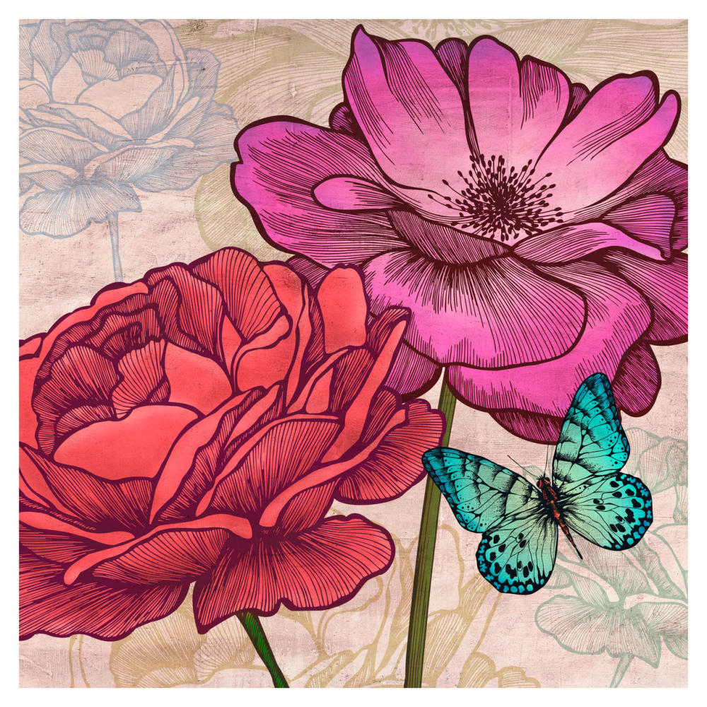 Roses and Butterflies (detail)-Paper Art-38"x38"