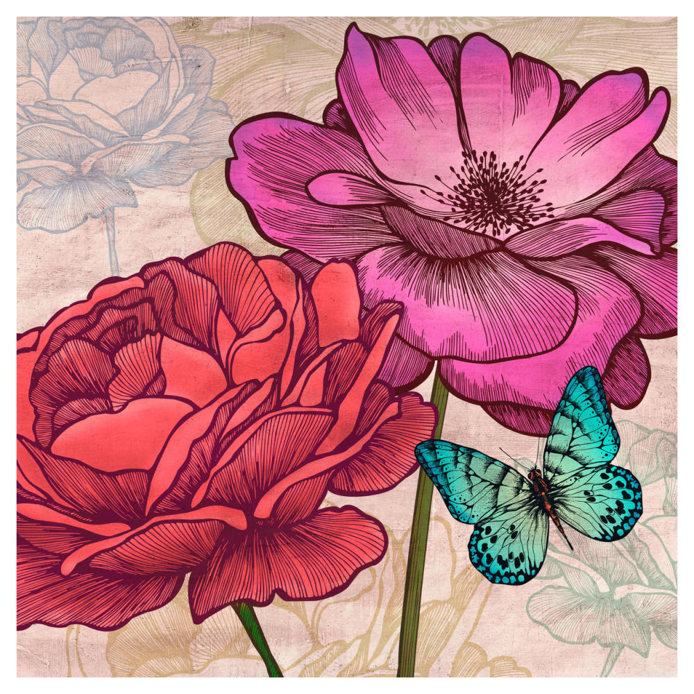 Roses and Butterflies (detail)-Paper Art-42"x42"