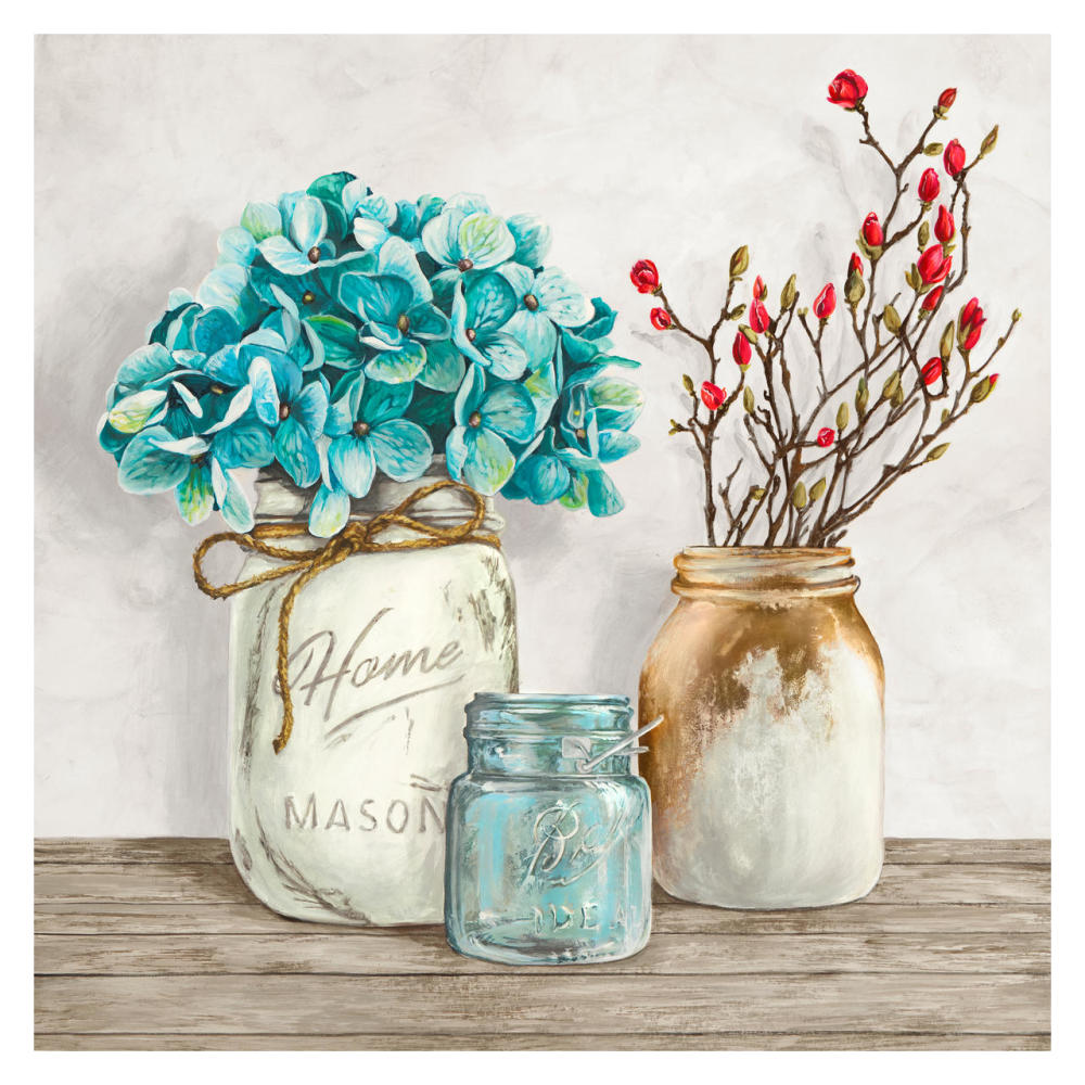 Floral composition with Mason Jars I-Paper Art-32"x32"