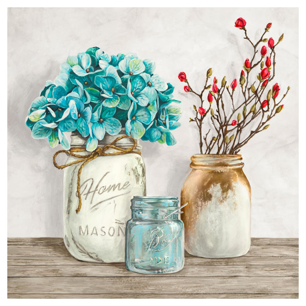 Floral composition with Mason Jars I-Paper Art-42"x42"