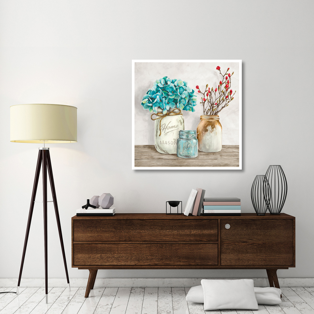 Floral composition with Mason Jars I-Paper Art-42&quotx42"