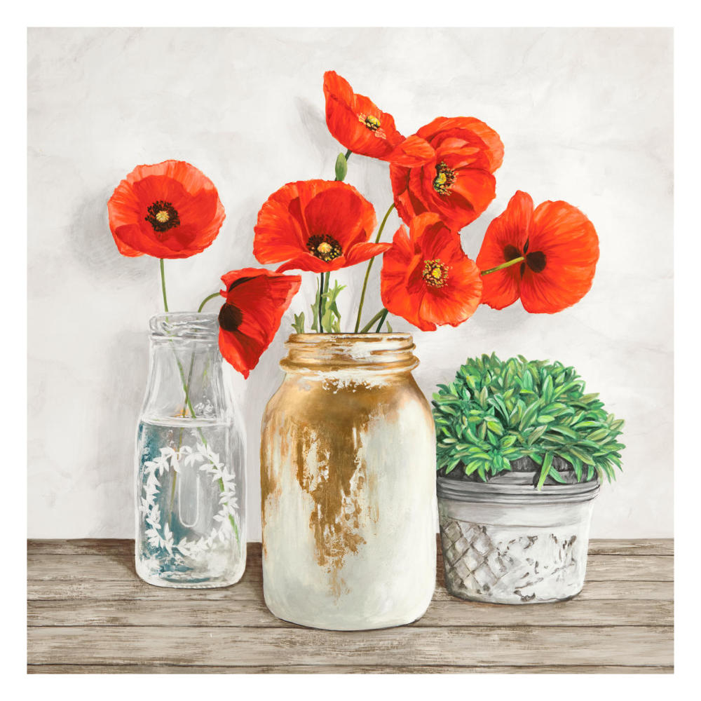 Floral composition with Mason Jars II-Paper Art-26"x26"