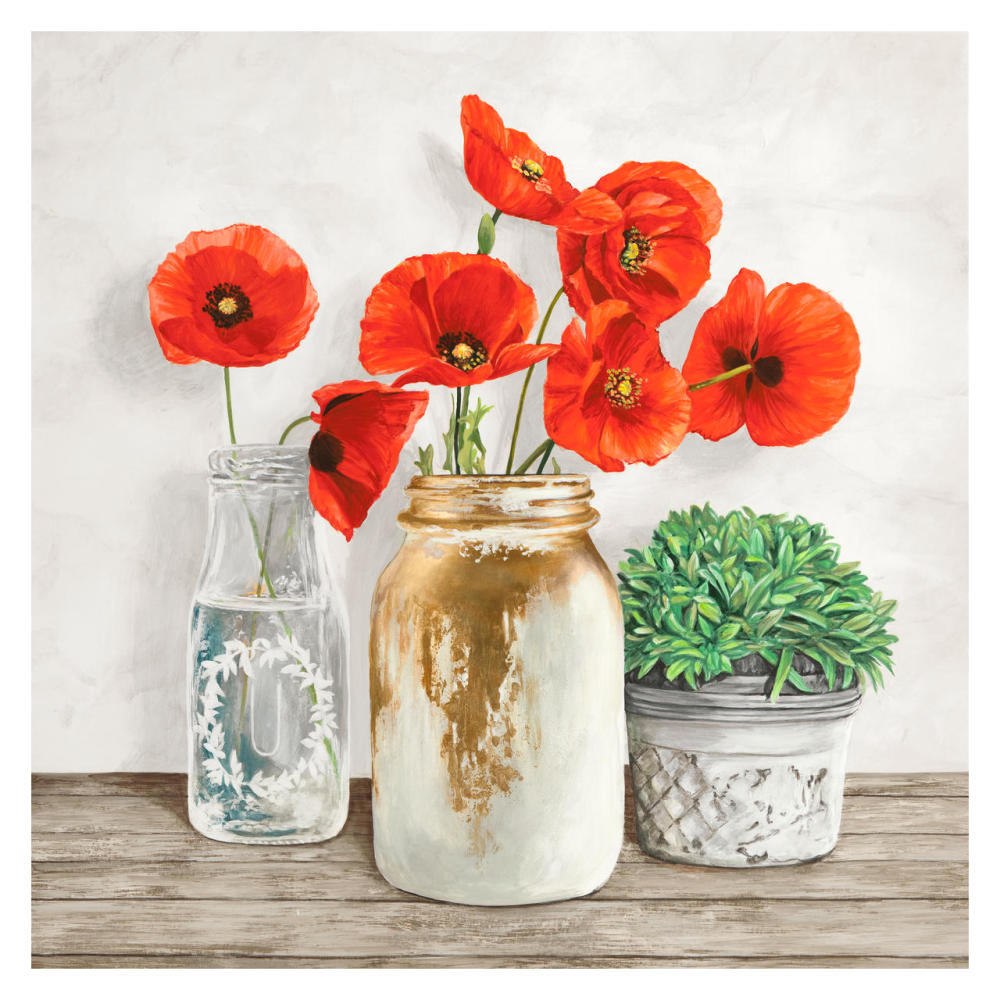 Floral composition with Mason Jars II-Paper Art-32"x32"