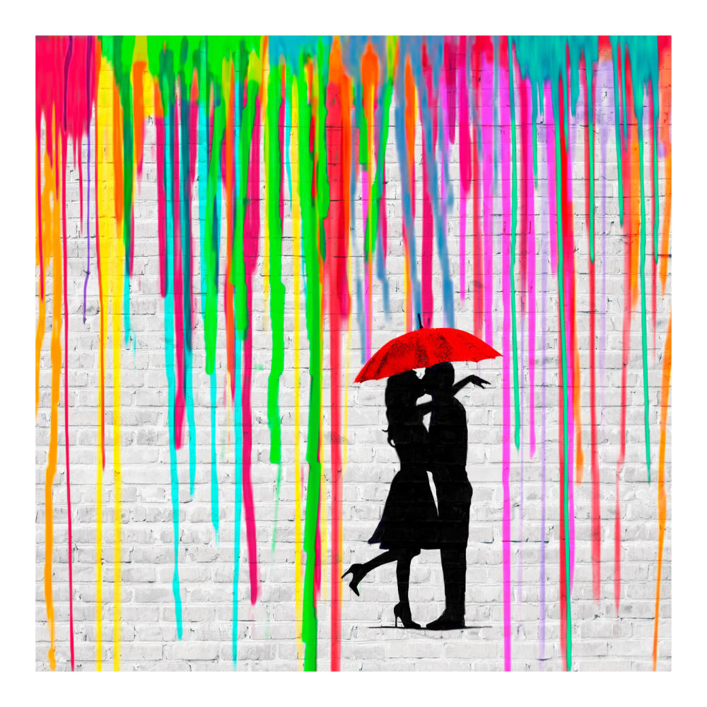 Romance in the Rain (detail)-Paper Art-20"x20"