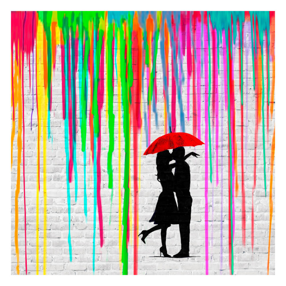 Romance in the Rain (detail)-Paper Art-26"x26"