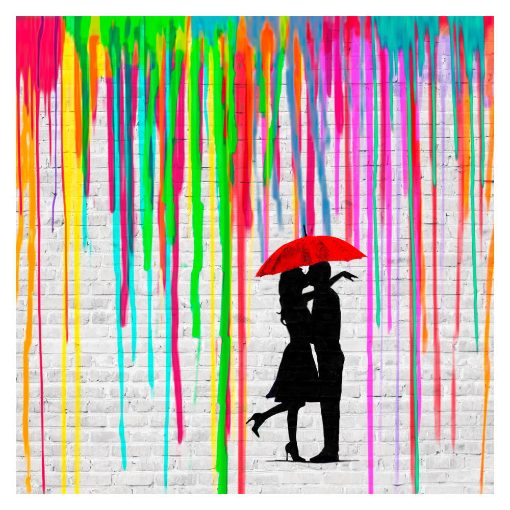 Romance in the Rain (detail)-Paper Art-32"x32"
