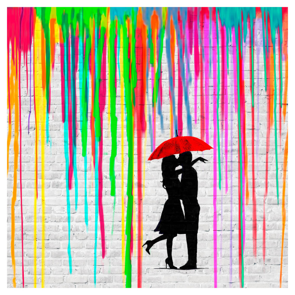 Romance in the Rain (detail)-Paper Art-42"x42"
