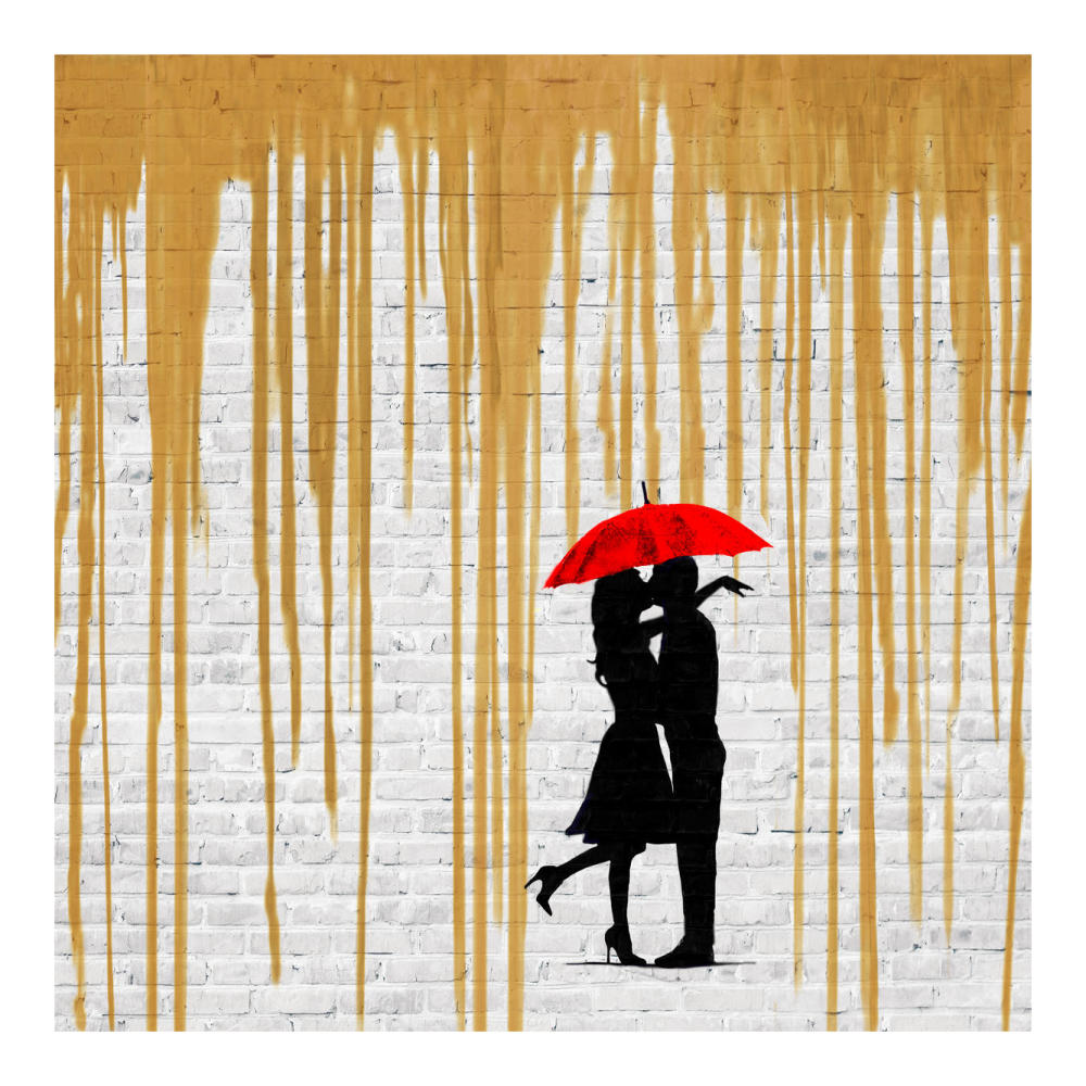 Romance in the Rain (Gold, detail)-Paper Art-20"x20"