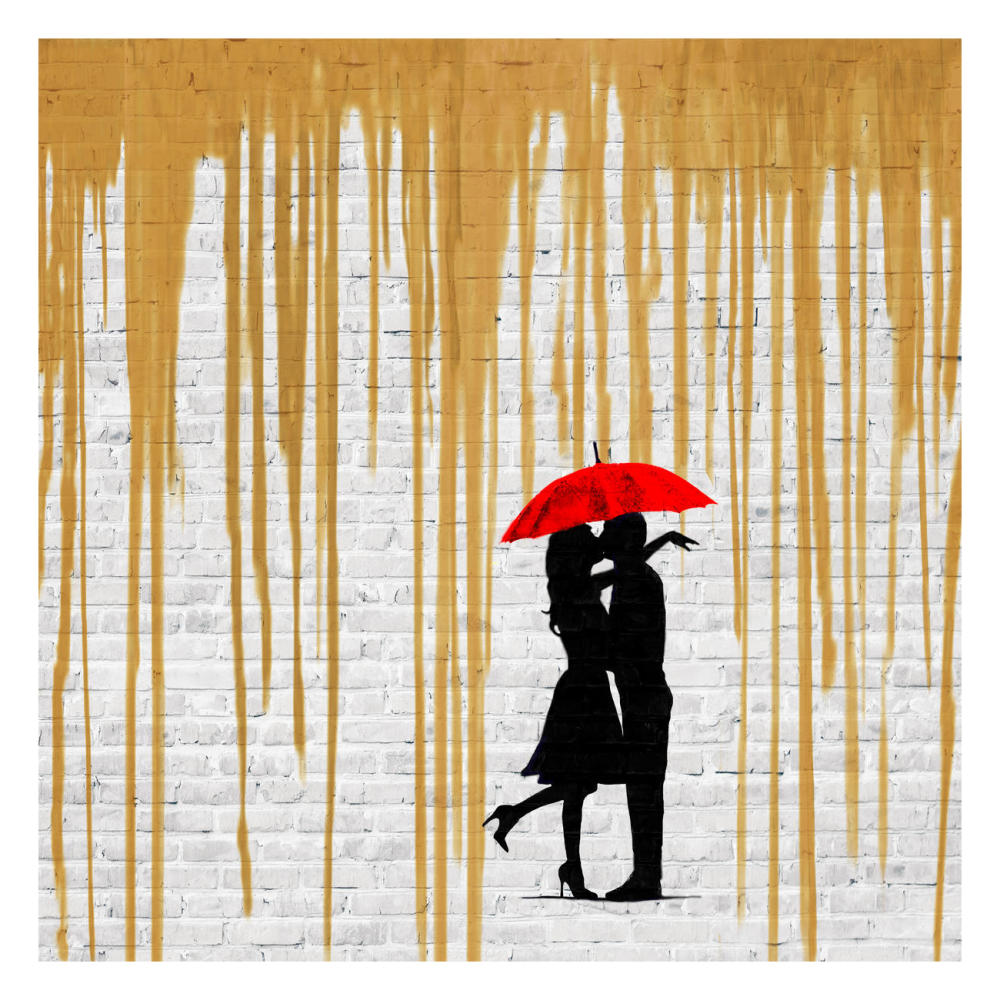 Romance in the Rain (Gold, detail)-Paper Art-26"x26"