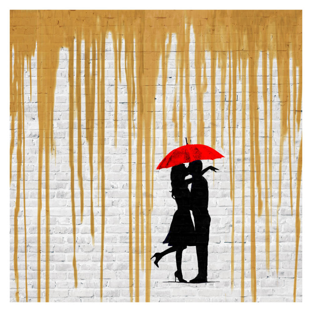 Romance in the Rain (Gold, detail)-Paper Art-32"x32"
