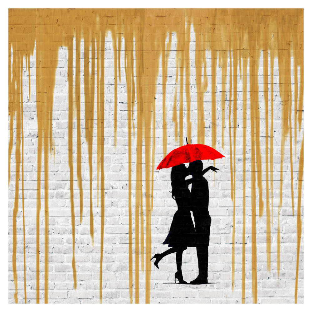 Romance in the Rain (Gold, detail)-Paper Art-38"x38"