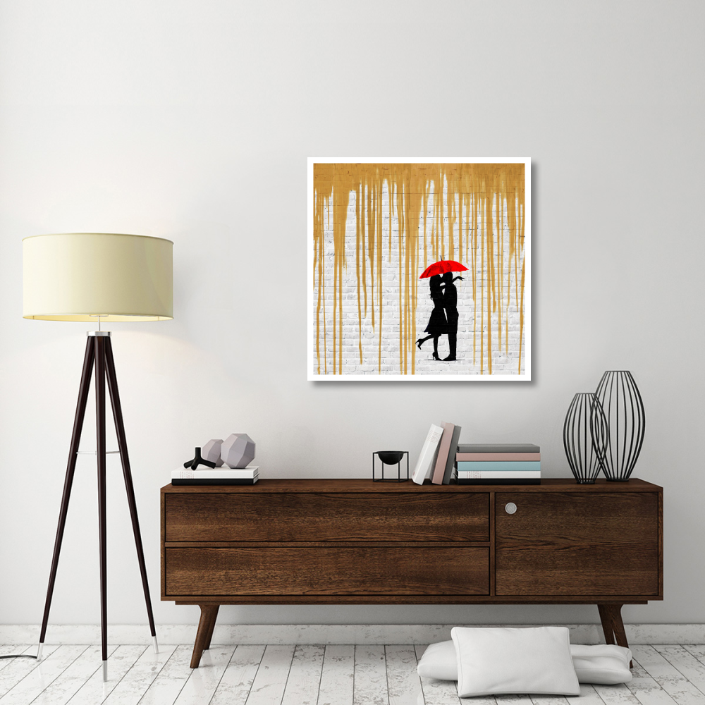 Romance in the Rain (Gold, detail)-Paper Art-38&quotx38"