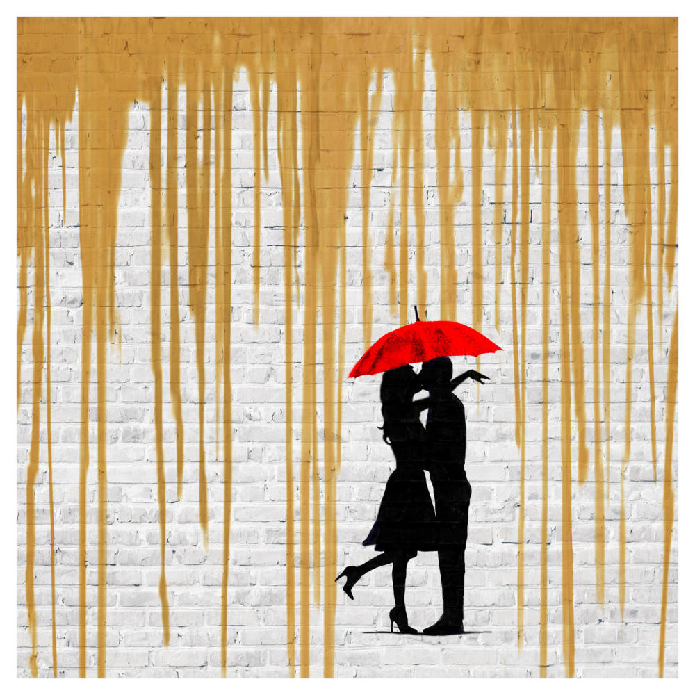Romance in the Rain (Gold, detail)-Paper Art-42"x42"
