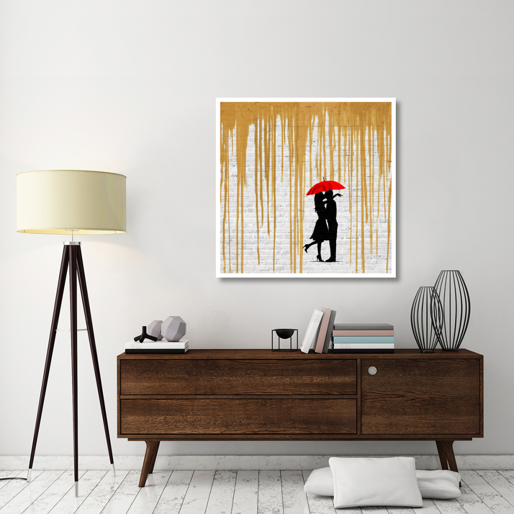 Romance in the Rain (Gold, detail)-Paper Art-42&quotx42"