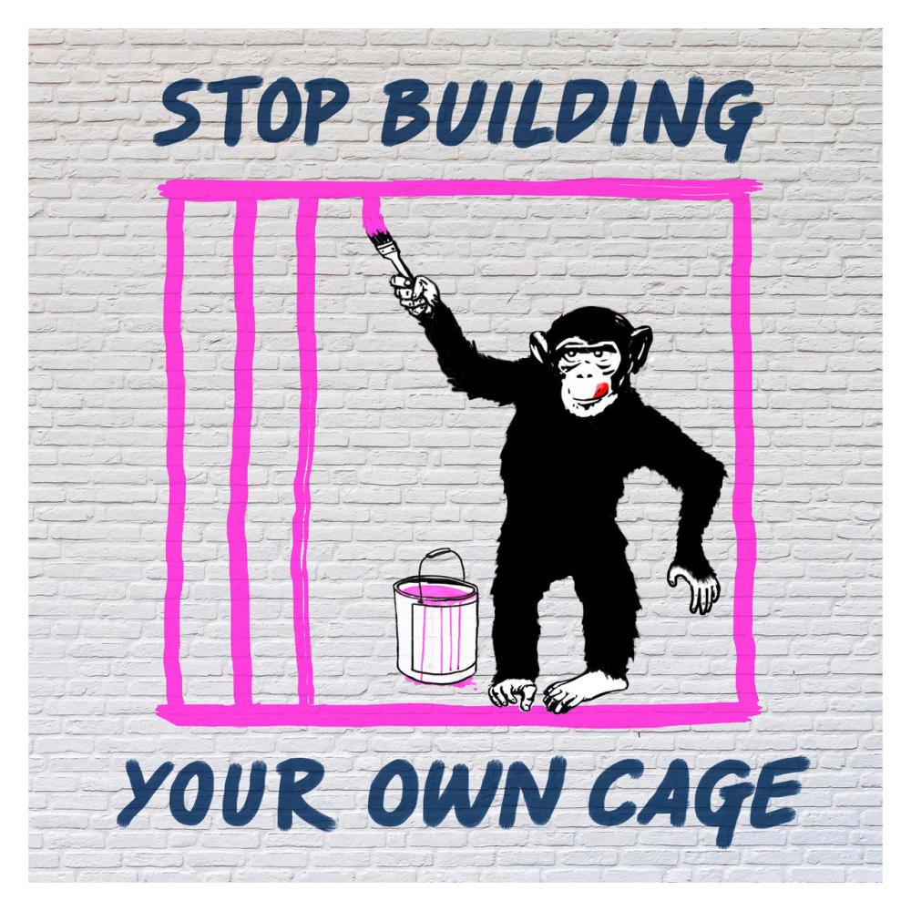 Chimp in Cage-Paper Art-32"x32"