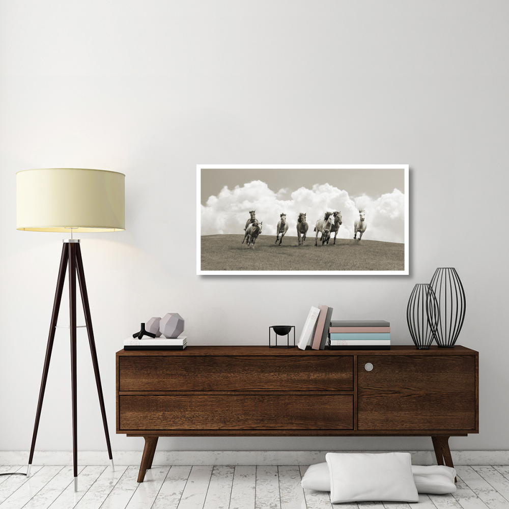 Herd of wild horses (BW)-Paper Art-50&quotx26"