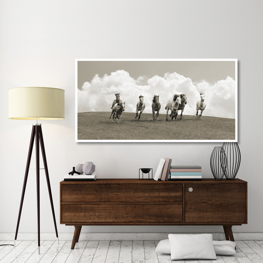 Herd of wild horses (BW)-Paper Art-74&quotx38"
