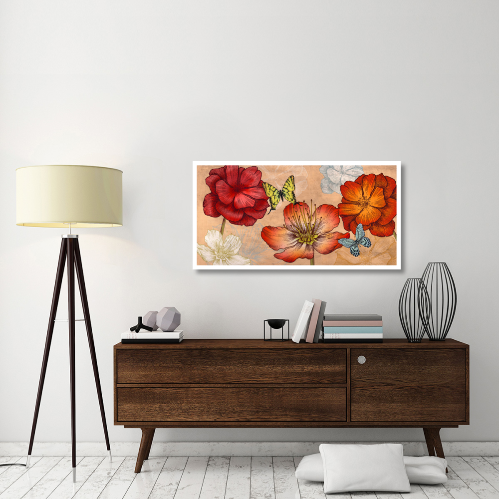 Flowers and Butterflies (Neutral)-Paper Art-50&quotx26"