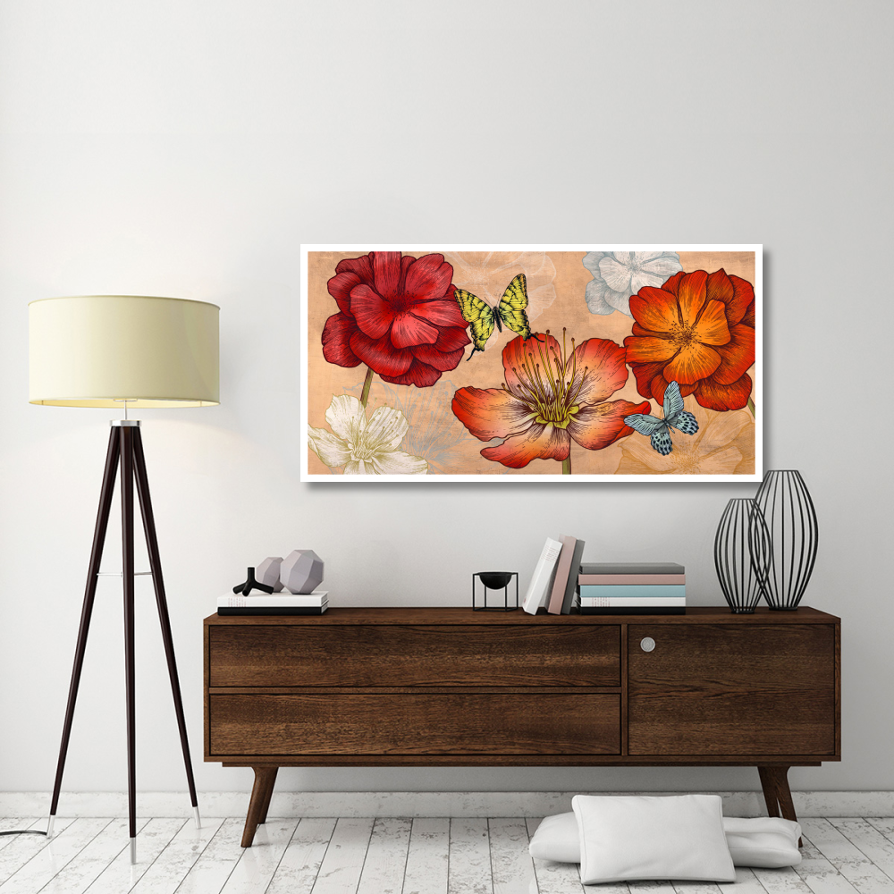 Flowers and Butterflies (Neutral)-Paper Art-62&quotx32"