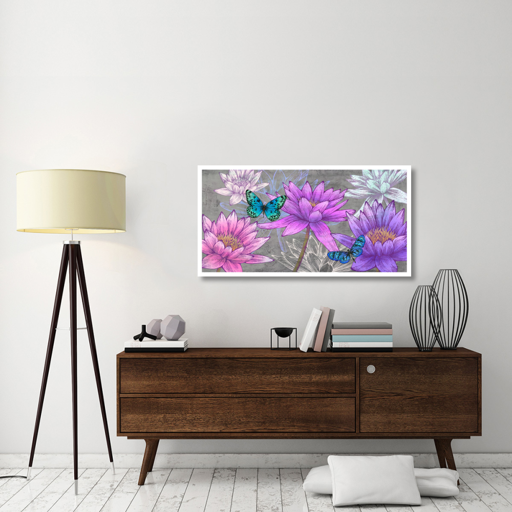Nympheas and Butterflies (Ash)-Paper Art-50&quotx26"